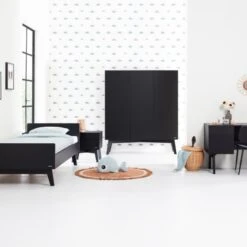 Kidsmill Sixties Kinderkamer Zwart Mat | Bed 90 X 200 Cm + Kast 2-Deurs